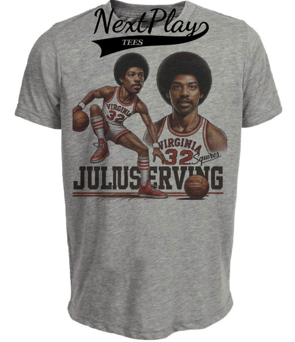 Virginia Squires Julius Erving Dr. J Exclusive Retro ABA Basketball 1973 Artwork Heather Gray Sublimated T-Shirt