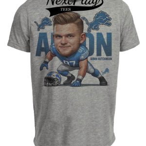 Detroit Lions Aidan Hutchinson Exclusive Retro Football Artwork Heather Gray Sublimated T-Shirt