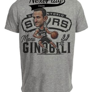 San Antonio Spurs Manu Ginobili Exclusive Retro Basketball Artwork Heather Gray Sublimated T-Shirt