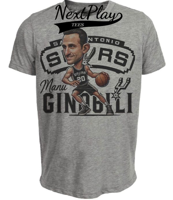San Antonio Spurs Manu Ginobili Exclusive Retro Basketball Artwork Heather Gray Sublimated T-Shirt
