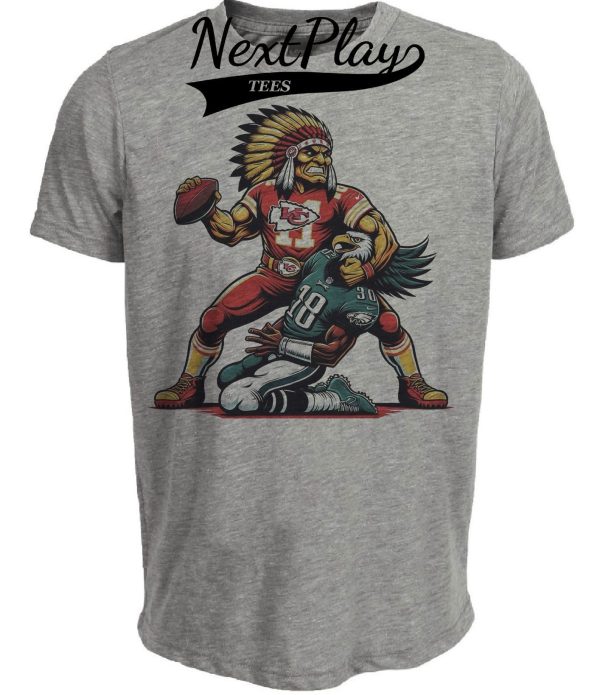Kansas City Chiefs vs. Philadelphia Eagles Exclusive Retro Rivalries Football Headlock Artwork Heather Gray Sublimated T-Shirt