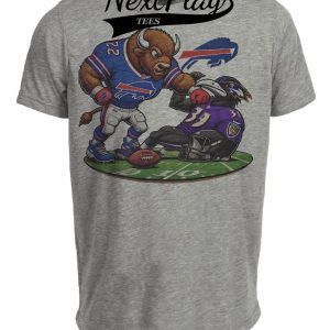 Buffalo Bills vs. Baltimore Ravens Exclusive Retro Rivalries Playoff Football Fight Artwork Heather Gray Sublimated T-Shirt