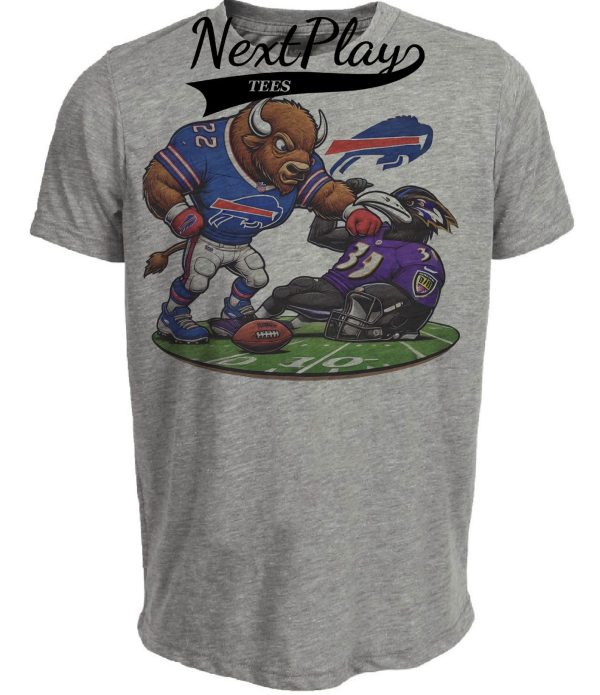 Buffalo Bills vs. Baltimore Ravens Exclusive Retro Rivalries Playoff Football Fight Artwork Heather Gray Sublimated T-Shirt