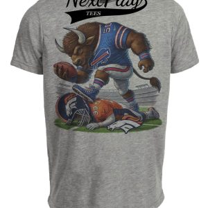 Buffalo Bills vs. Denver Broncos Exclusive Retro Rivalries Football Artwork Stomp Heather Gray Sublimated T-Shirt
