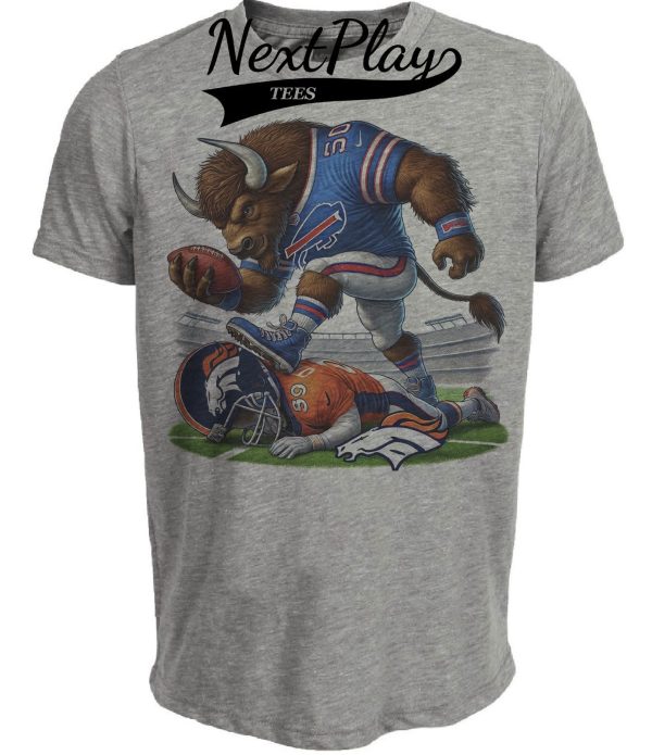 Buffalo Bills vs. Denver Broncos Exclusive Retro Rivalries Football Artwork Stomp Heather Gray Sublimated T-Shirt