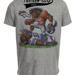 Denver Broncos vs. Buffalo Bills Exclusive Retro Rivalries Football Stomp Artwork Heather Gray Sublimated T-Shirt