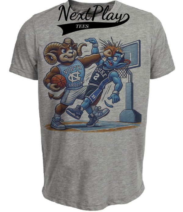 North Carolina Tar Heels vs. Duke Blue Devils Exclusive Retro Rivalries Basketball KO Artwork Heather Gray Sublimated T-Shirt