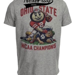 Ohio State Buckeyes vs. Notre Dame Fighting Irish Exclusive Retro Rivalries Champs Playoff Football Artwork Heather Gray Sublimated T-Shirt