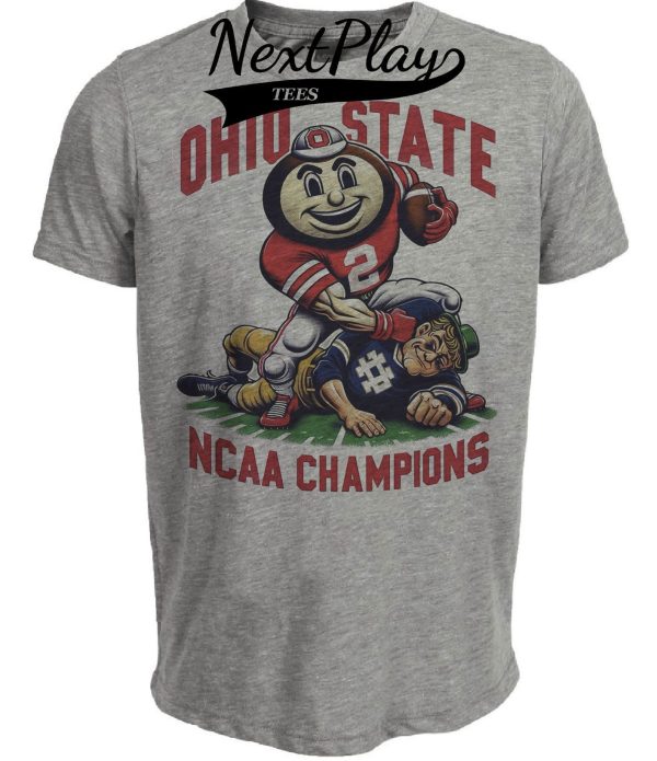 Ohio State Buckeyes vs. Notre Dame Fighting Irish Exclusive Retro Rivalries Champs Playoff Football Artwork Heather Gray Sublimated T-Shirt
