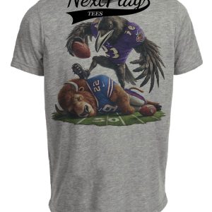 Baltimore Ravens vs. Buffalo Bills Exclusive Retro Rivalries Playoff Football Stomp Artwork Heather Gray Sublimated T-Shirt