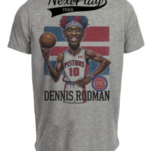 Detroit Pistons Dennis Rodman Exclusive Retro Basketball 1990 Artwork Heather Gray Sublimated T-Shirt