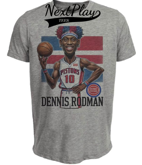 Detroit Pistons Dennis Rodman Exclusive Retro Basketball 1990 Artwork Heather Gray Sublimated T-Shirt
