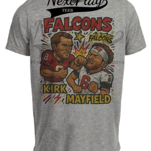 Atlanta Falcons Kirk Cousins vs. Tampa Bay Buccaneers Baker Mayfield Exclusive Retro Rivals Football Artwork Heather Gray Sublimated T-Shirt