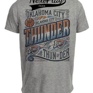Oklahoma City Thunder Exclusive Retro Pro Basketball Artwork Heather Gray Sublimated T-Shirt