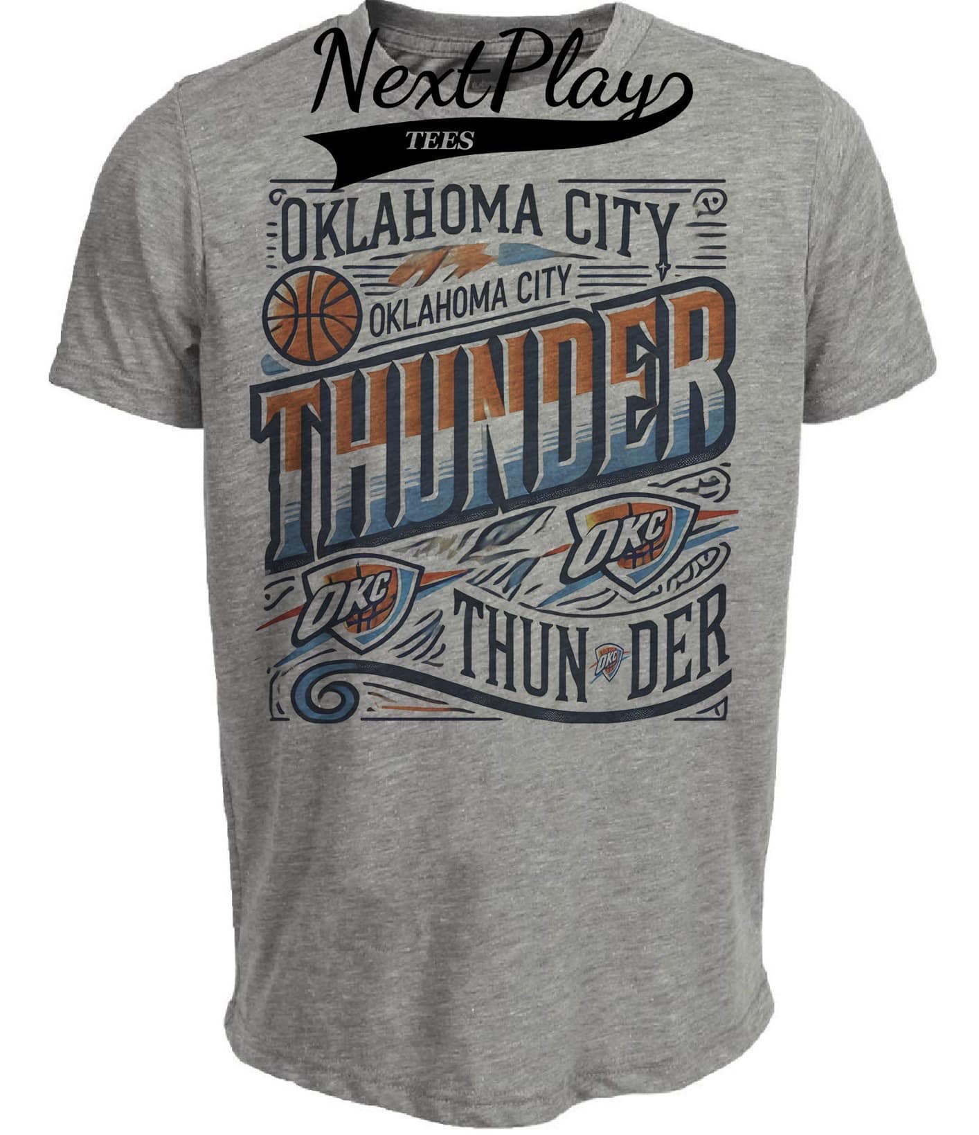 Oklahoma City Thunder Exclusive Retro Pro Basketball Artwork Heather Gray Sublimated T-Shirt
