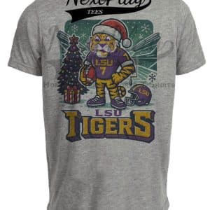 LSU Tigers Holiday Football T-Shirt Heather Gray Sublimated