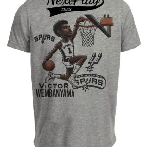 San Antonio Spurs Victor Wembanyama Exclusive Retro Basketball Dunk Artwork Heather Gray Sublimated T-Shirt