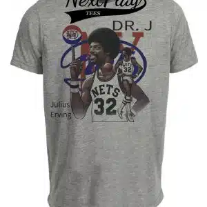 New York Nets Julius Erving Dr. J Exclusive Retro ABA Basketball 1975 Artwork Heather Gray Sublimated T-Shirt