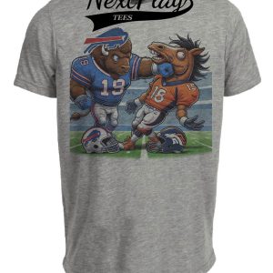 Buffalo Bills vs. Denver Broncos Exclusive Retro Rivalries Football Artwork Heather Gray Sublimated T-Shirt