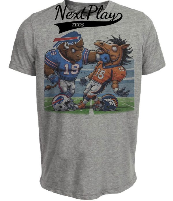 Buffalo Bills vs. Denver Broncos Exclusive Retro Rivalries Football Artwork Heather Gray Sublimated T-Shirt