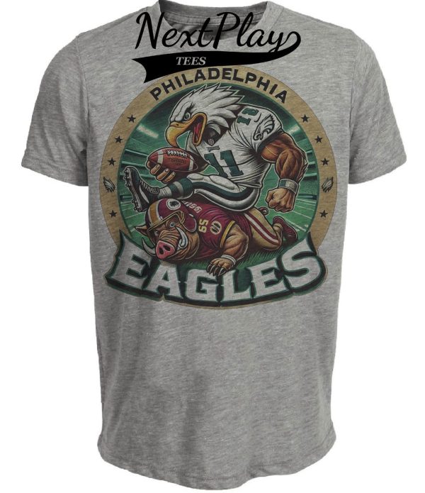 Philadelphia Eagles vs. Washington Commanders Exclusive Retro Rivalries Football Artwork Heather Gray Sublimated T-Shirt