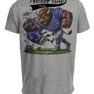 Buffalo Bills vs. Baltimore Ravens Exclusive Retro Rivalries Playoff Football KO Artwork Heather Gray Sublimated T-Shirt