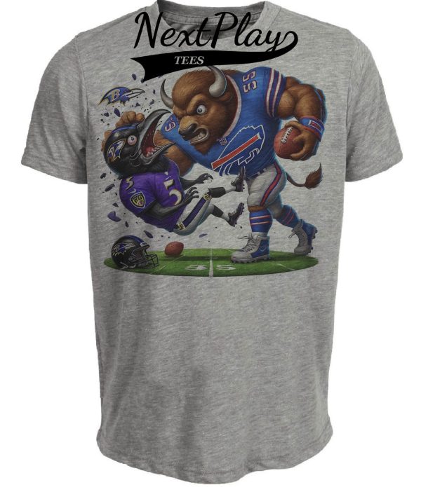 Buffalo Bills vs. Baltimore Ravens Exclusive Retro Rivalries Playoff Football KO Artwork Heather Gray Sublimated T-Shirt