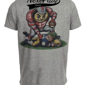 Ohio State Buckeyes vs. Notre Dame Fighting Irish Exclusive Retro Rivalries Playoff Football Crush Artwork Heather Gray Sublimated T-Shirt