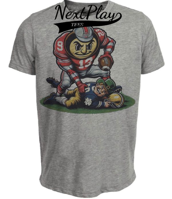 Ohio State Buckeyes vs. Notre Dame Fighting Irish Exclusive Retro Rivalries Playoff Football Crush Artwork Heather Gray Sublimated T-Shirt