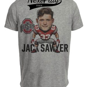 Ohio State Buckeyes Captain Jack Sawyer Exclusive Retro Football Artwork Heather Gray Sublimated T-Shirt