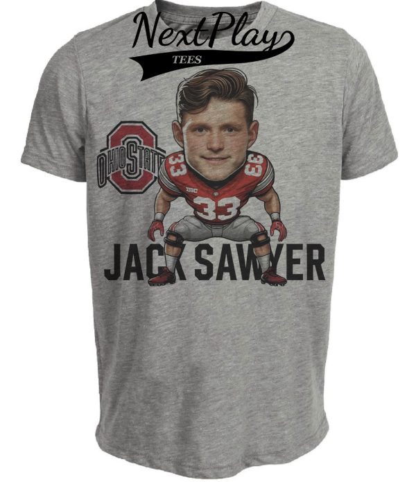 Ohio State Buckeyes Captain Jack Sawyer Exclusive Retro Football Artwork Heather Gray Sublimated T-Shirt