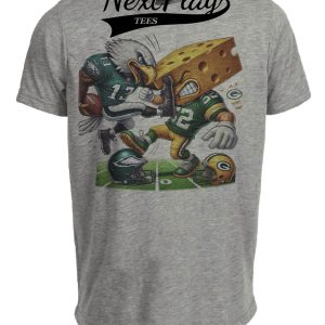 Philadelphia Eagles vs. Green Bay Packers Exclusive Retro Rivalries Football Kick Artwork Heather Gray Sublimated T-Shirt