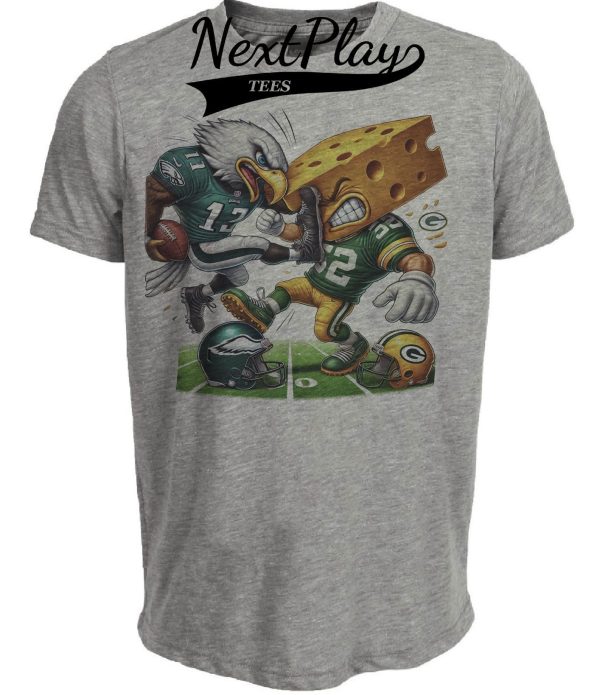 Philadelphia Eagles vs. Green Bay Packers Exclusive Retro Rivalries Football Kick Artwork Heather Gray Sublimated T-Shirt