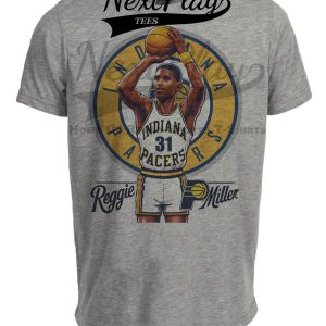 Indiana Pacers Reggie Miller Exclusive Retro Basketball Artwork Heather Gray Sublimated T-Shirt