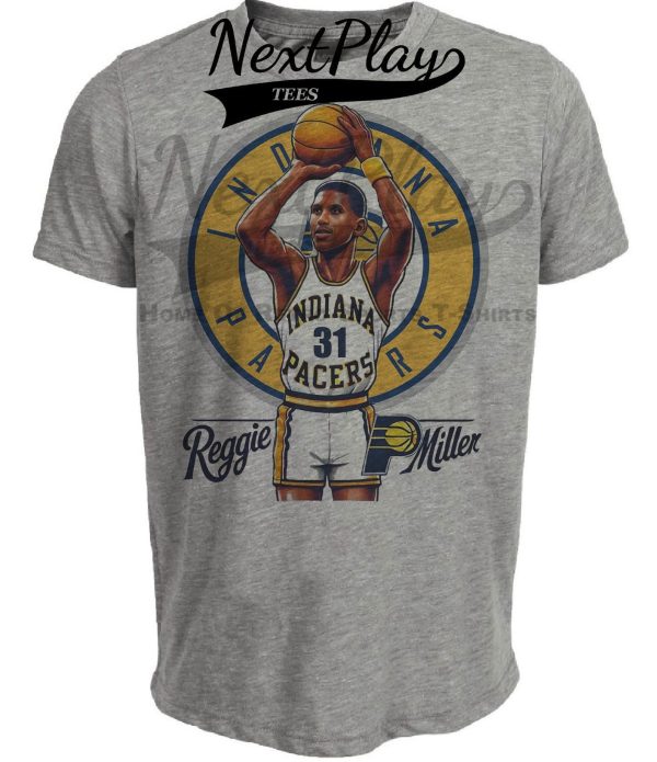 Indiana Pacers Reggie Miller Exclusive Retro Basketball Artwork Heather Gray Sublimated T-Shirt
