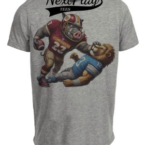 Washington Commanders vs. Detroit Lions Exclusive Retro Rivalries Playoff Football Stiff Arm Artwork Heather Gray Sublimated T-Shirt
