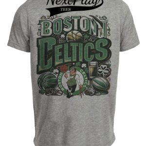 Boston Celtics Exclusive Retro Pro Basketball Artwork Heather Gray Sublimated T-Shirt