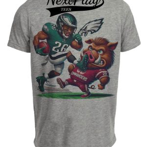 Philadelphia Eagles Saquon Barkley vs. Washington Commanders Exclusive Retro Rivalries Football Artwork Heather Gray Sublimated T-Shirt