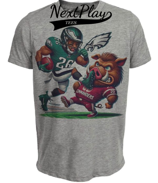 Philadelphia Eagles Saquon Barkley vs. Washington Commanders Exclusive Retro Rivalries Football Artwork Heather Gray Sublimated T-Shirt