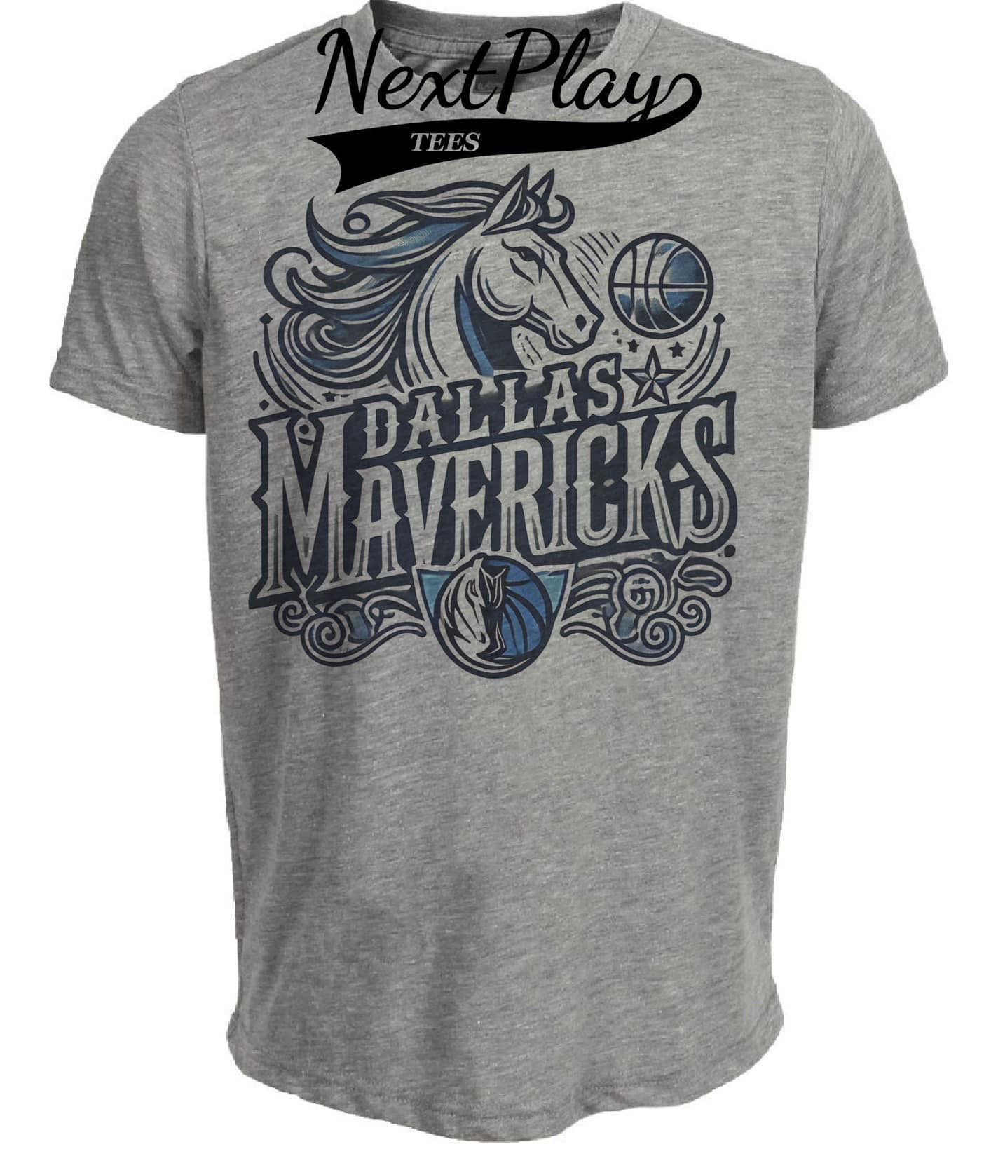 Dallas Mavericks Exclusive Retro Pro Basketball Artwork Heather Gray Sublimated T-Shirt