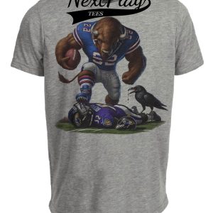 Buffalo Bills vs. Baltimore Ravens Exclusive Retro Rivalries Playoff Football Stomp Artwork Heather Gray Sublimated T-Shirt