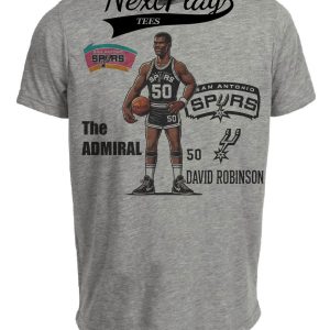 San Antonio Spurs David Robinson The Admiral Exclusive Retro Basketball 1989 Artwork Heather Gray Sublimated T-Shirt