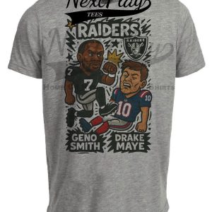 Las Vegas Raiders Geno Smith vs. New England Patriots Drake Maye Exclusive Retro Rivals Football Artwork Heather Gray Sublimated T-Shirt
