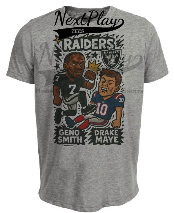 Las Vegas Raiders Geno Smith vs. New England Patriots Drake Maye Exclusive Retro Rivals Football Artwork Heather Gray Sublimated T-Shirt