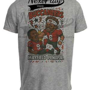 Tampa Bay Buccaneers Baker Mayfield vs. Atlanta Falcons Michael Penix Jr. Exclusive Retro Rivals Football Artwork Heather Gray Sublimated T-Shirt
