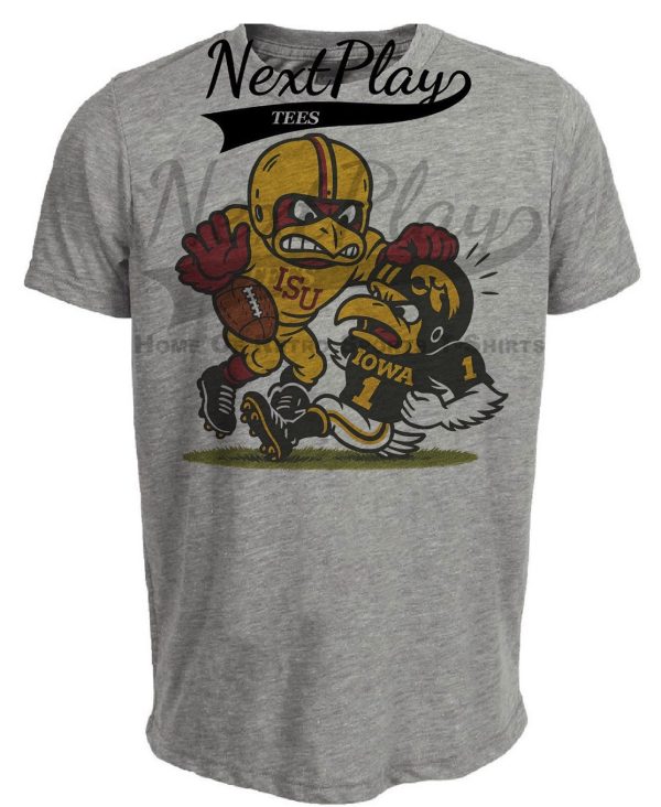 Iowa State Cyclones vs. Iowa Hawkeyes Exclusive Retro Rivals Football Artwork Heather Gray Sublimated T-Shirt