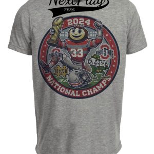 Ohio State Buckeyes vs. Notre Dame Irish Exclusive Retro Rivalries National Football Champs Circle Artwork Heather Gray Sublimated T-Shirt
