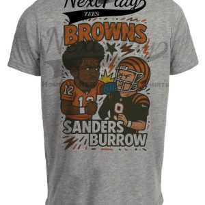 Cleveland Browns Shedeur Sanders vs. Cincinnati Bengals Joe Burrow Exclusive Retro Rivals Football Artwork Heather Gray Sublimated T-Shirt