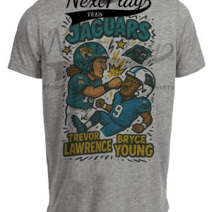 Jacksonville Jaguars Trevor Lawrence 
vs. Carolina Panthers Bryce Young Exclusive Retro Rivals Football Artwork Heather Gray Sublimated T-Shirt