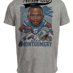 Detroit Lions David Montgomery Exclusive Retro Football Artwork Heather Gray Sublimated T-Shirt